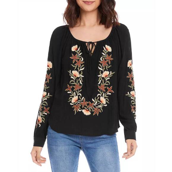 KAREN KANE Tops - NEW KAREN KANE embroidered peasant top in black